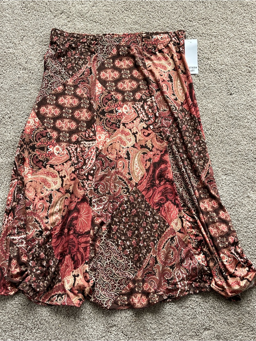 Bohemian Paisley Skirt - Brown Cream Rust Orange +. Brand New Size Large